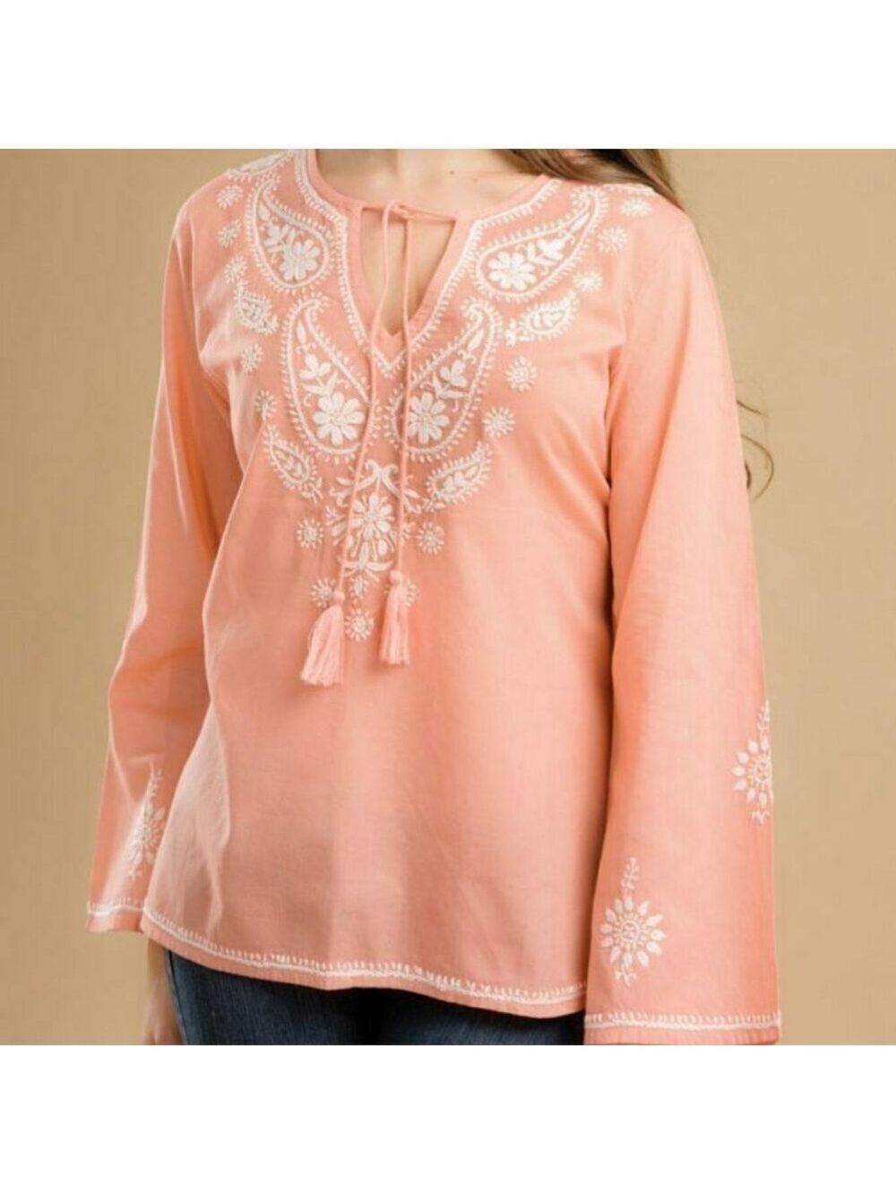 Cotton Hand Embroidered Tunic Chikankari Style